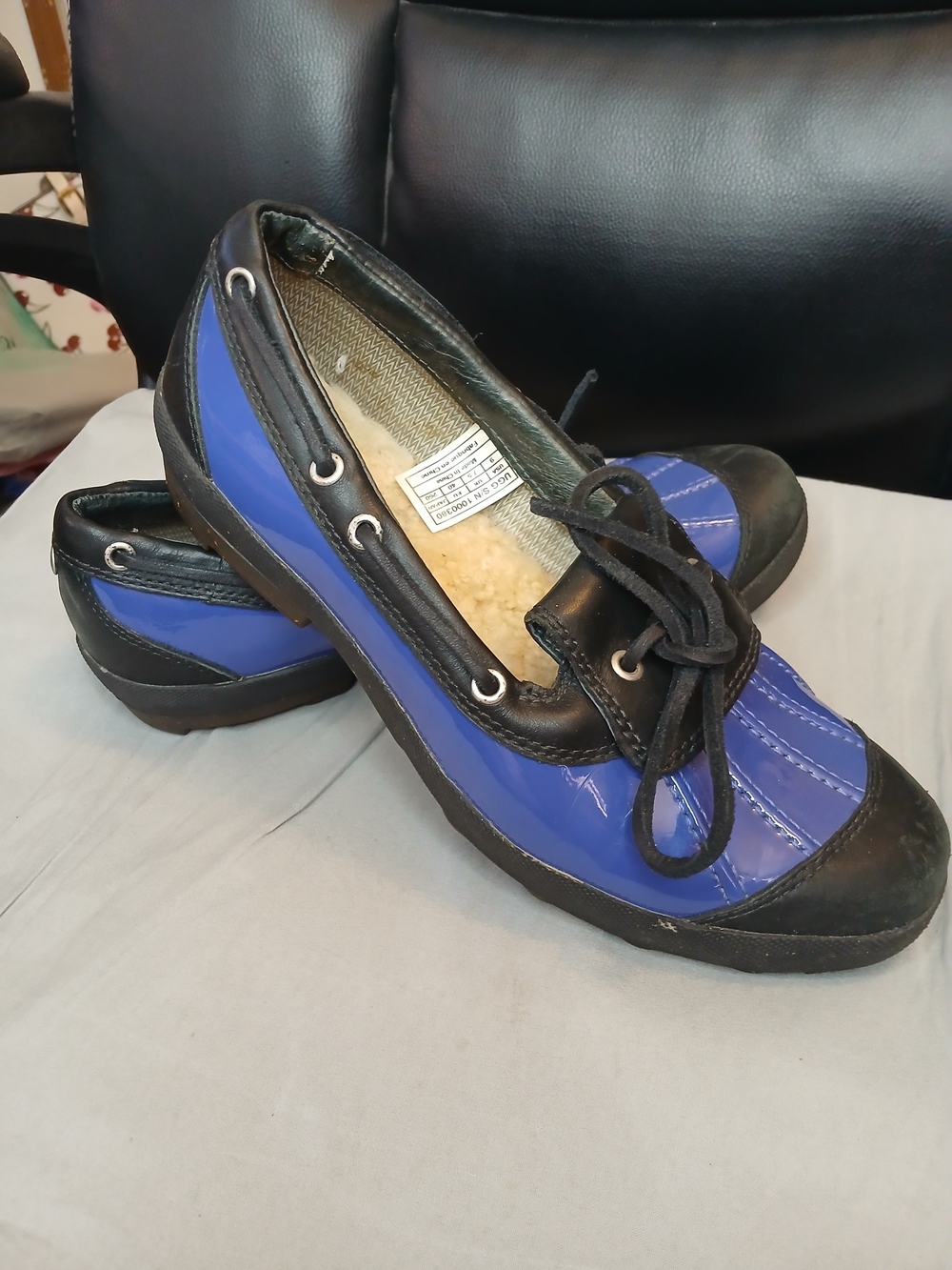 UGG Blue Leather and Black Rubber Slip-On Shoes